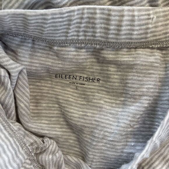 EILEEN FISHER Dark Pearl Gray White Linen Jersey Stripe Asymmetrical Skirt Small - Picture 4 of 7